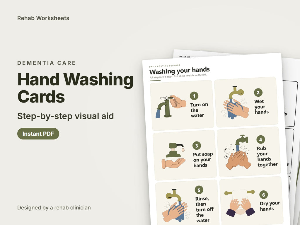 Hand Washing Cards, step-by-step visual aid: cover showing real pages from the set