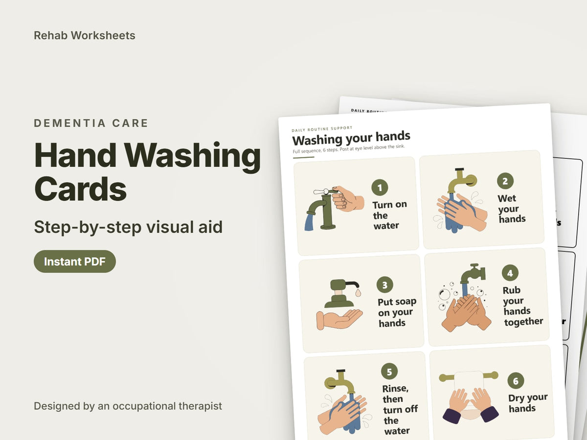 Hand Washing Cards, step-by-step visual aid: cover showing real pages from the set