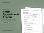 Health Appointments & Forms, 32 worksheets: cover showing real pages from the set