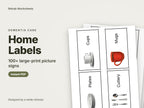Home Labels, 100+ large-print picture signs: cover showing real pages from the set