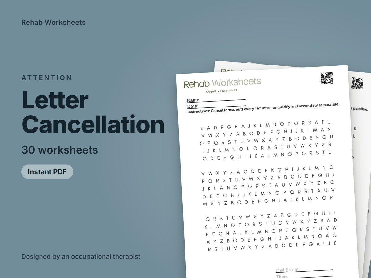 Letter Cancellation, 30 worksheets: cover showing real pages from the set