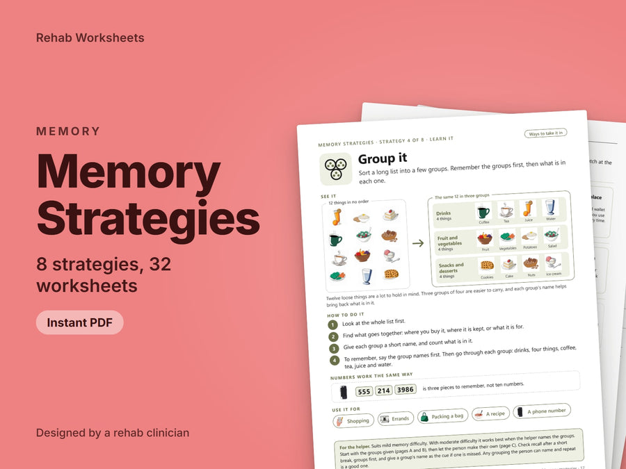 Memory Strategies Worksheets for Adults (32 Worksheets) - Memory