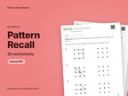Pattern Recall, 30 worksheets: cover showing real pages from the set