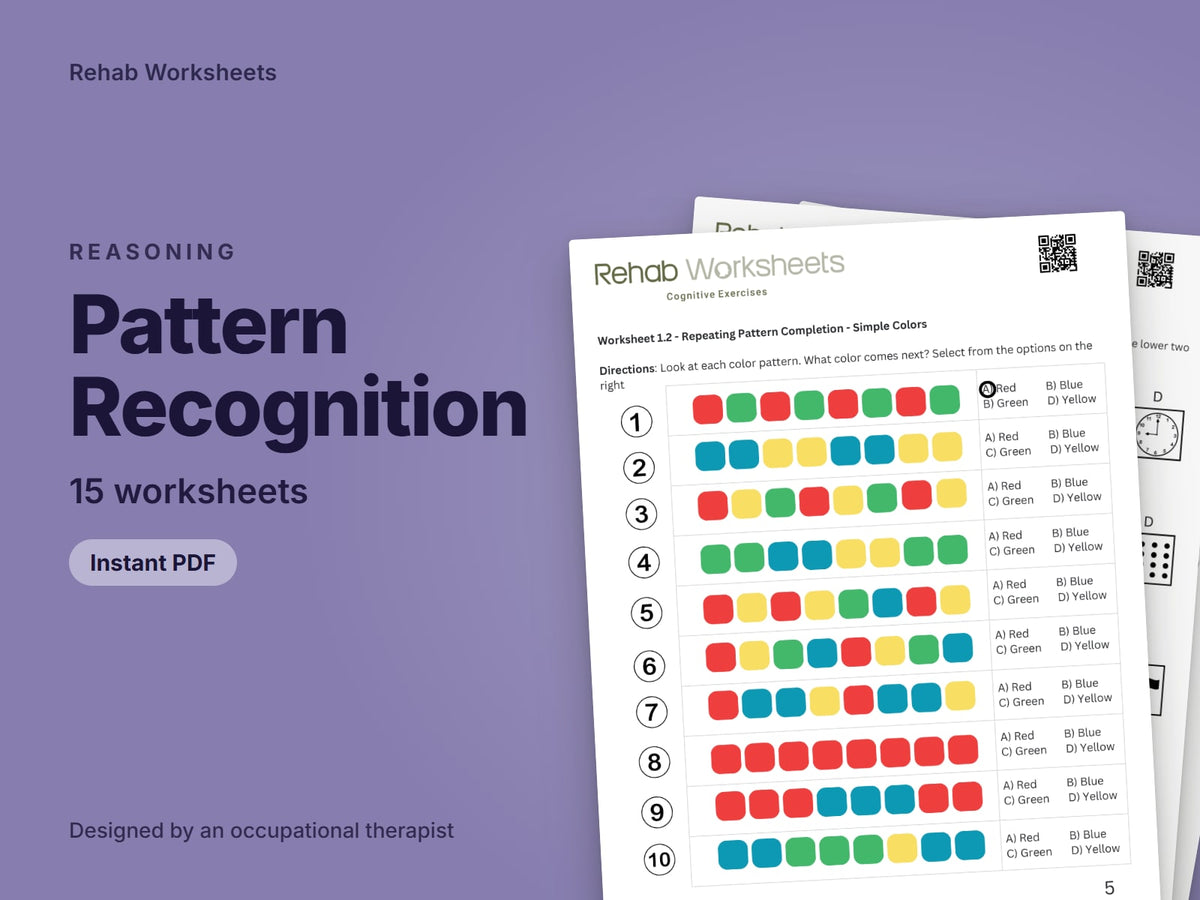 Pattern Recognition, 15 worksheets: cover showing real pages from the set