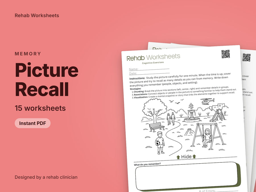 Picture Recall Task Worksheets (15 Worksheets) - Memory