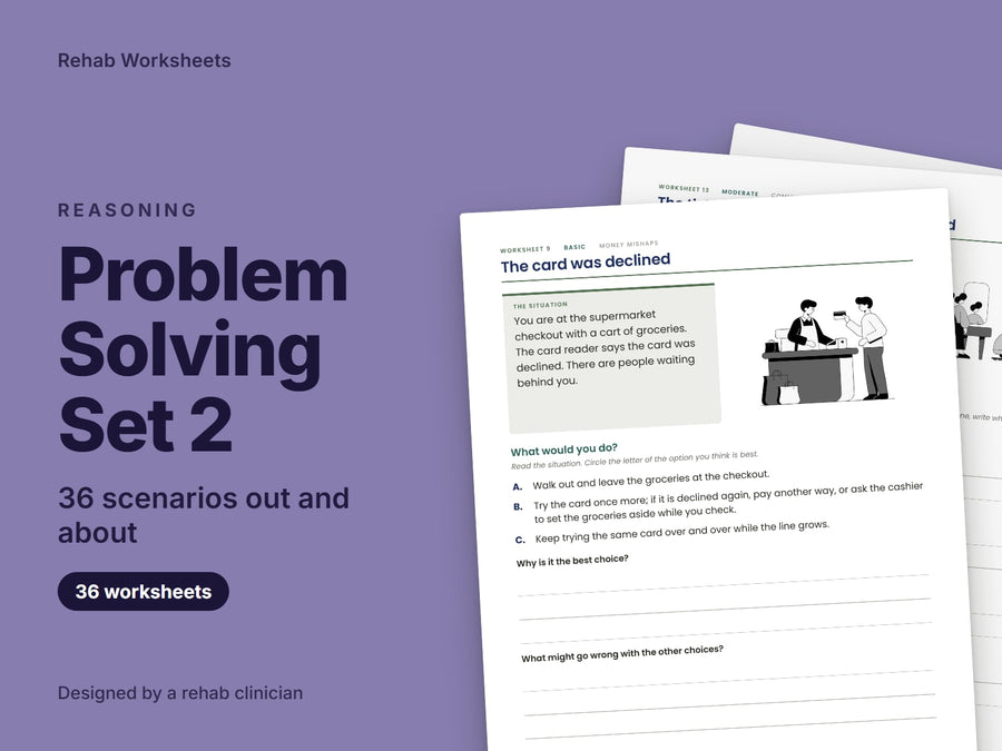 Functional Problem Solving Scenarios for Adults, Set 2 (36 Worksheets with Facilitator Notes)