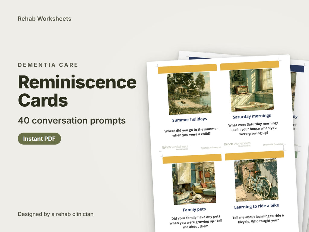 Reminiscence Cards, 40 conversation prompts: cover showing real pages from the set