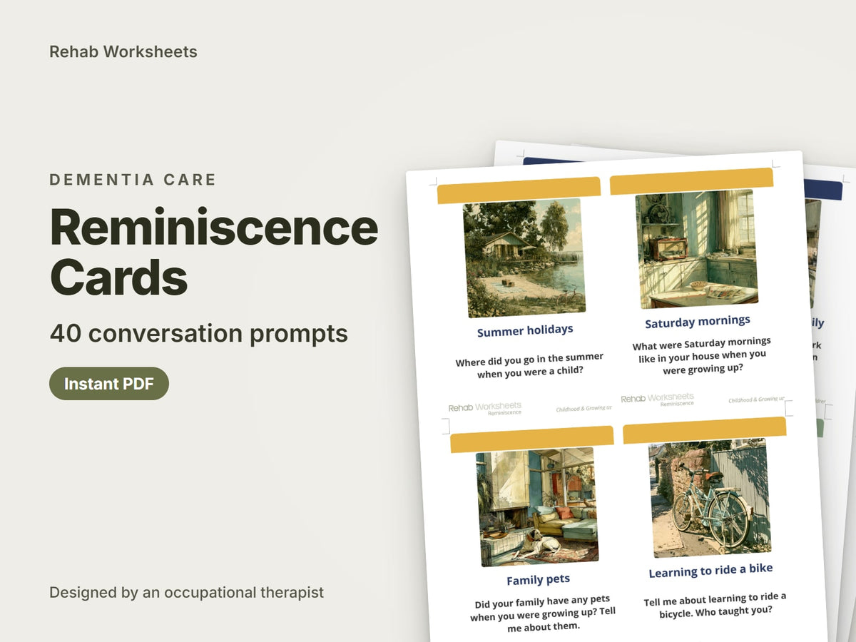 Reminiscence Cards, 40 conversation prompts: cover showing real pages from the set