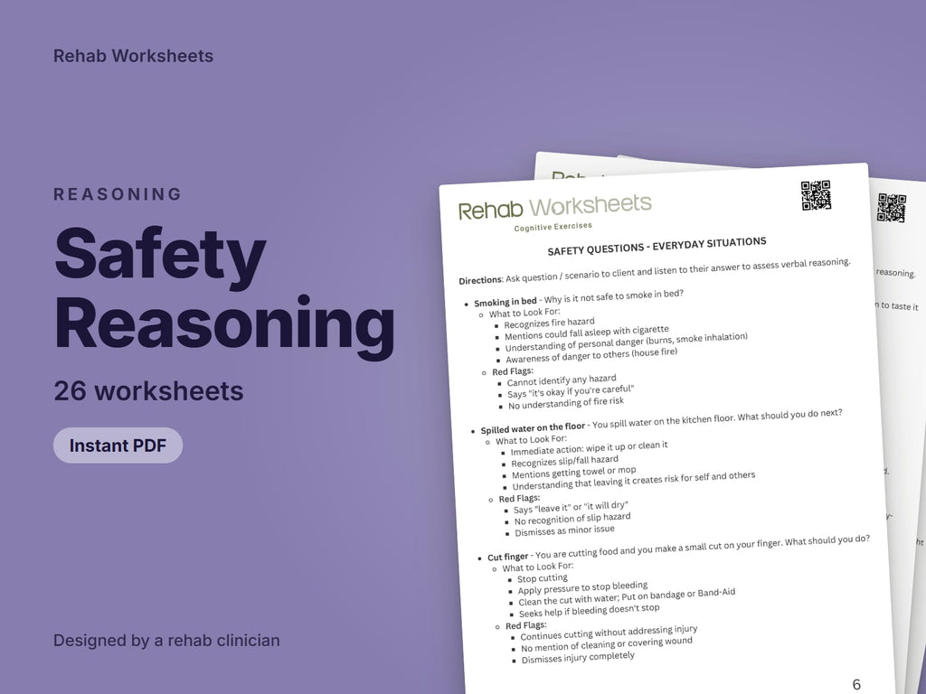Safety Reasoning, 26 worksheets: cover showing real pages from the set