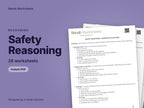 Safety Reasoning, 26 worksheets: cover showing real pages from the set
