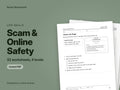 Scam & Online Safety, 32 worksheets: cover showing real pages from the set
