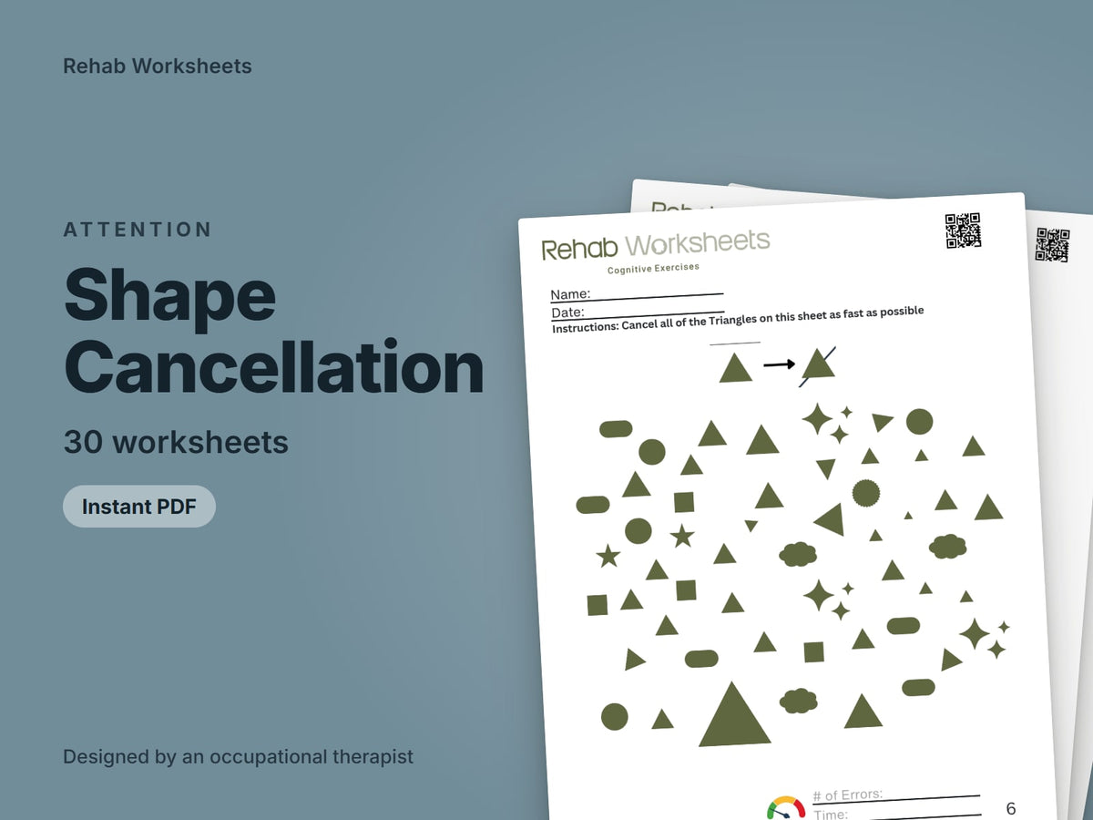 Shape Cancellation, 30 worksheets: cover showing real pages from the set
