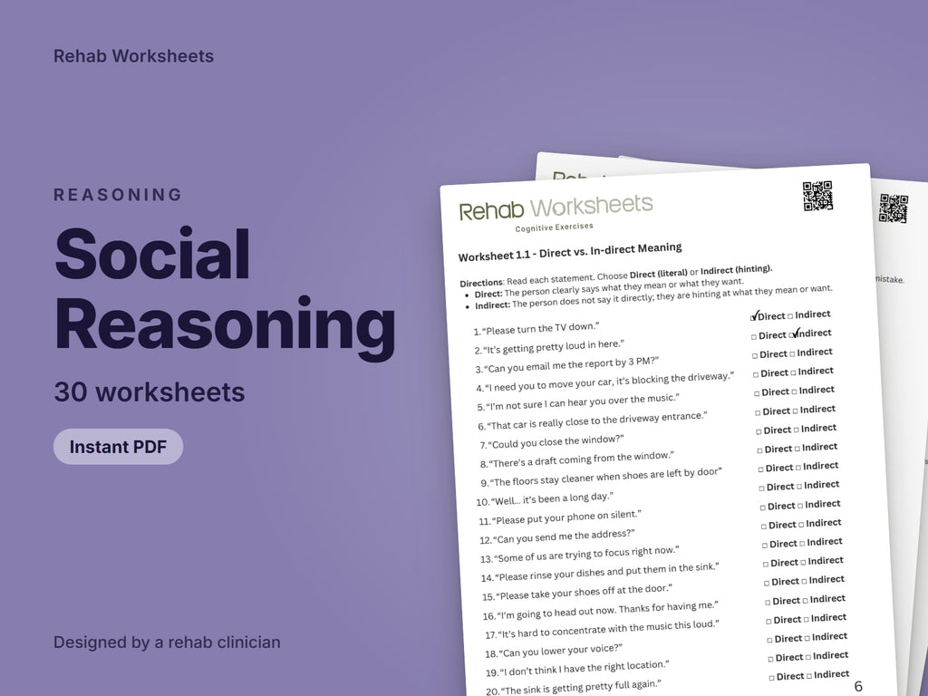 Social Reasoning, 30 worksheets: cover showing real pages from the set