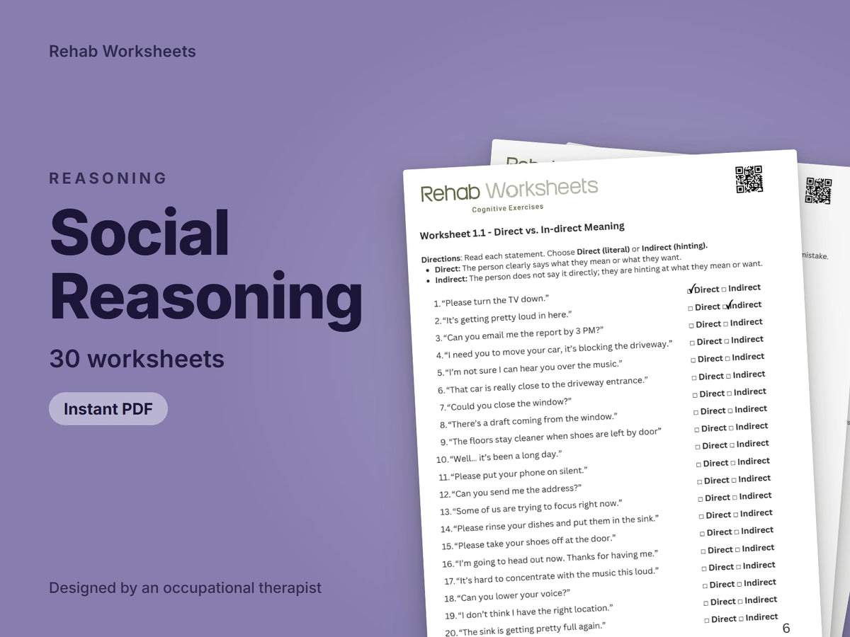 Social Reasoning, 30 worksheets: cover showing real pages from the set