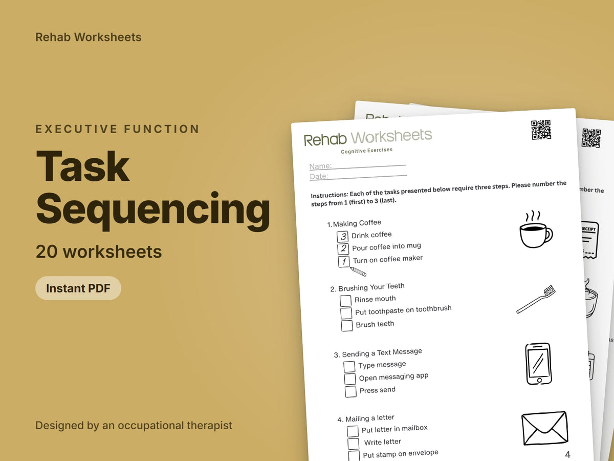 Task Sequencing, 20 worksheets: cover showing real pages from the set