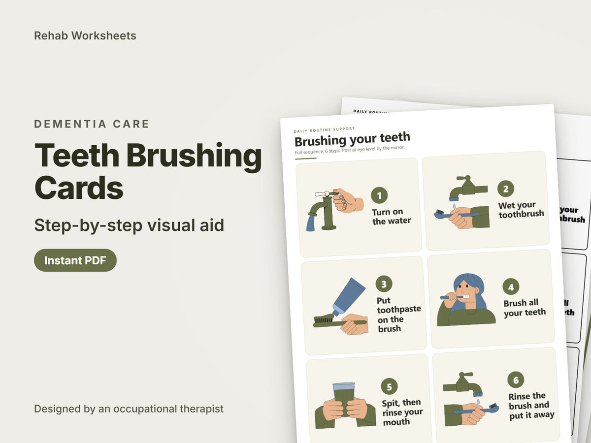 Teeth Brushing Cards, step-by-step visual aid: cover showing real pages from the set