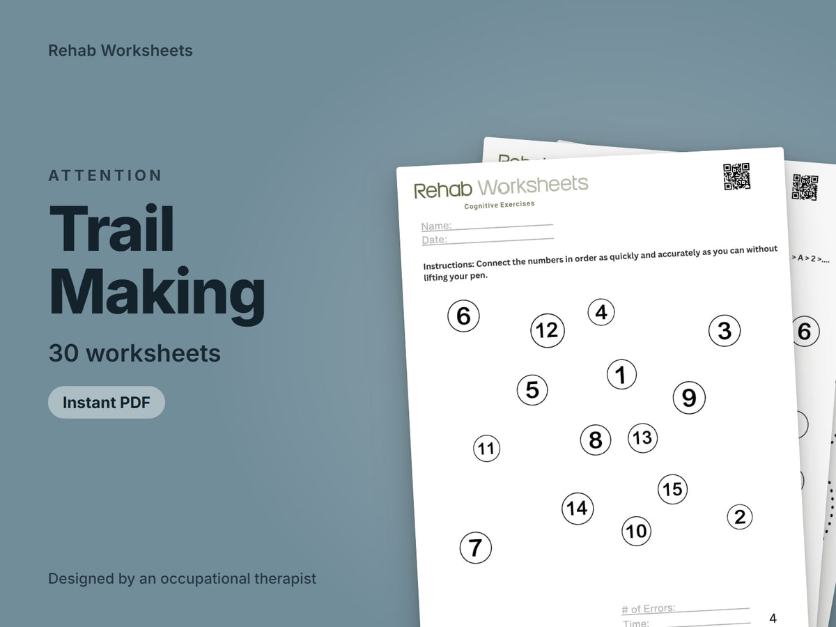 Trail Making, 30 worksheets: cover showing real pages from the set