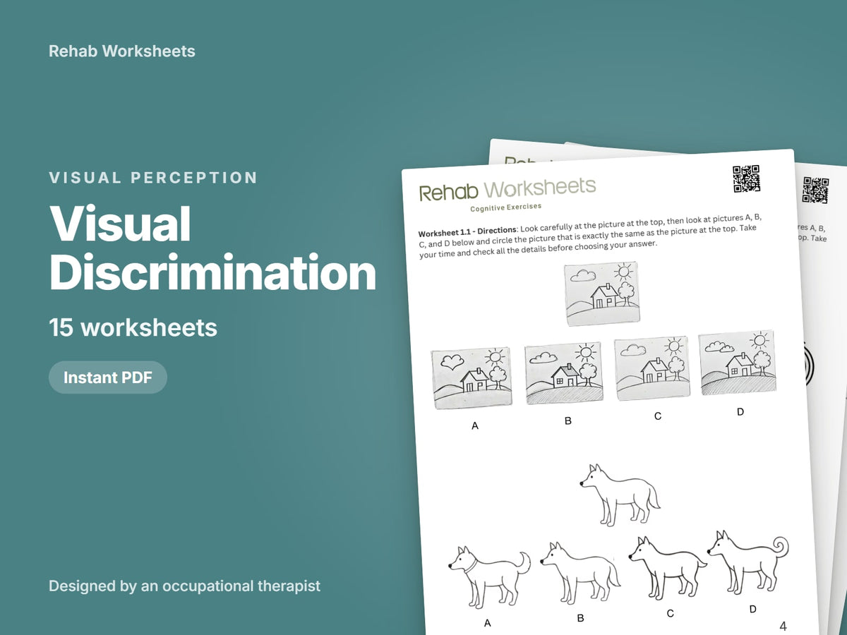 Visual Discrimination, 15 worksheets: cover showing real pages from the set