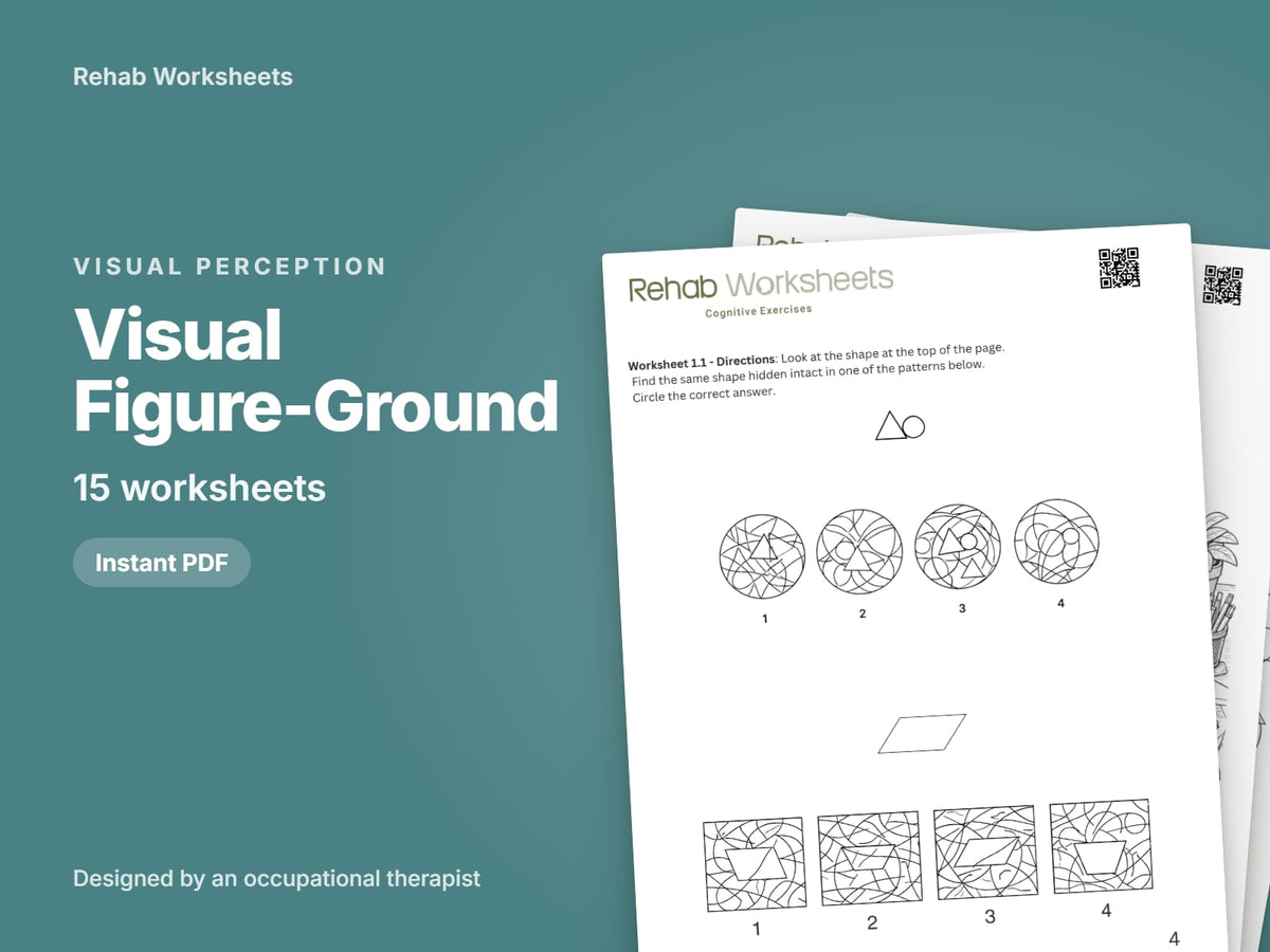Visual Figure-Ground, 15 worksheets: cover showing real pages from the set