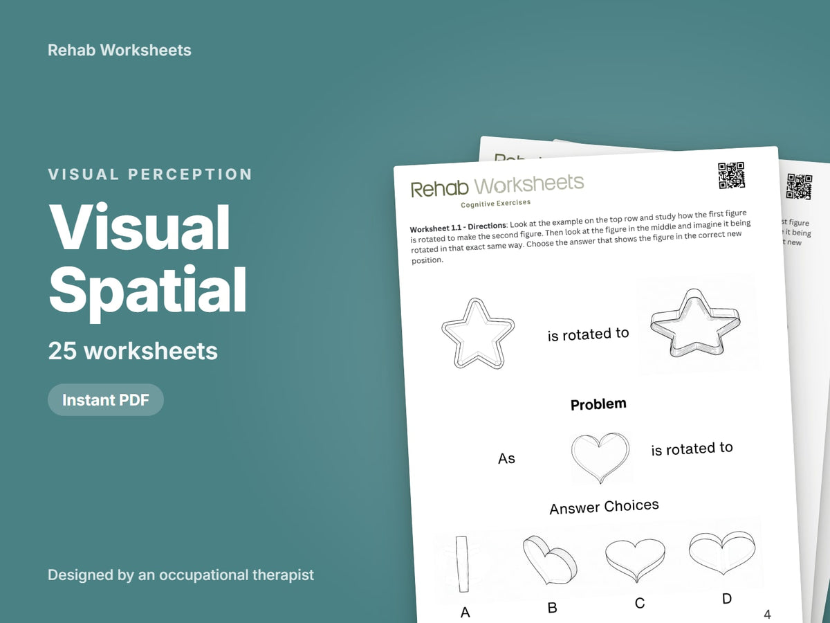 Visual Spatial, 25 worksheets: cover showing real pages from the set