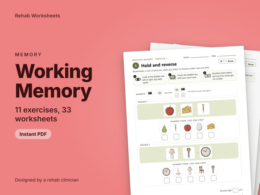 Working Memory Worksheets for Adults (33 Worksheets) - Memory