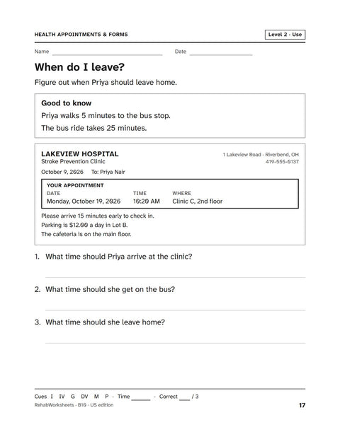 Health Appointments & Forms worksheet 10: When do I leave?