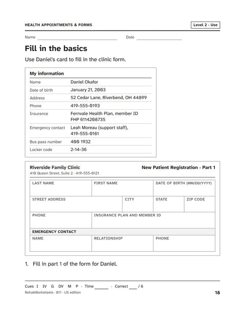 Health Appointments & Forms worksheet 11: Fill in the basics