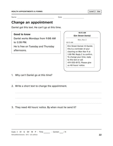 Health Appointments & Forms worksheet 15: Change an appointment