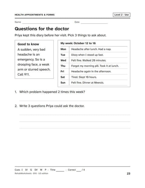 Health Appointments & Forms worksheet 16: Questions for the doctor