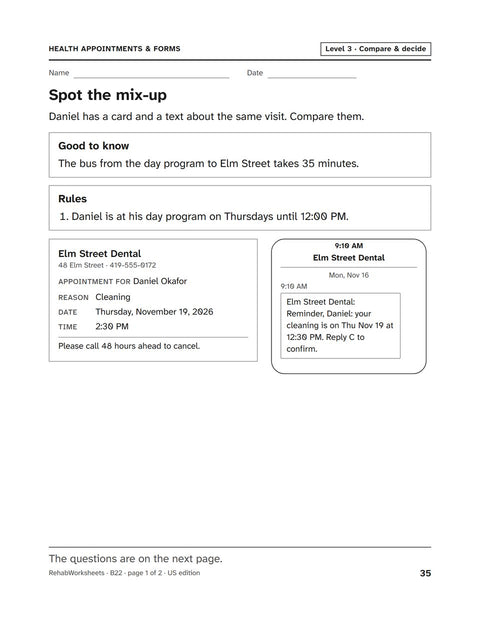 Health Appointments & Forms worksheet 22: Spot the mix-up