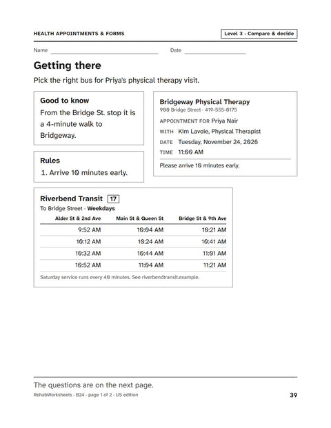 Health Appointments & Forms worksheet 24: Getting there