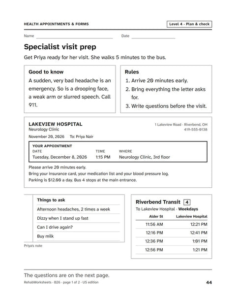 Health Appointments & Forms worksheet 26: Specialist visit prep
