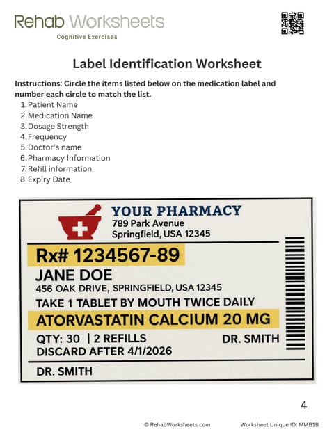 Medication management worksheet 2: Label reading