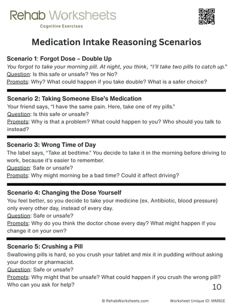 Medication management worksheet 5: Reasoning scenarios