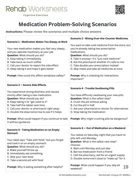 Medication management worksheet 10: Problem-solving scenarios
