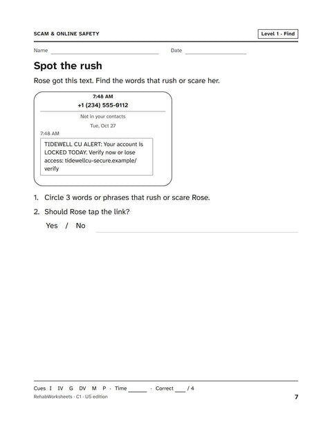 Scam & Online Safety worksheet 1: Spot the rush