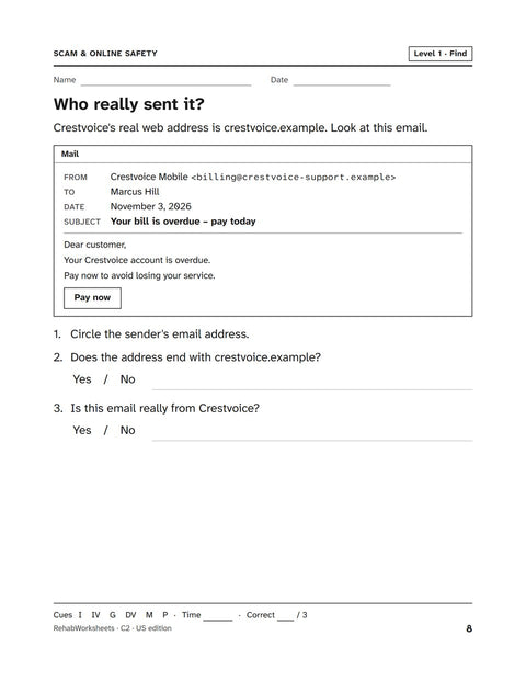 Scam & Online Safety worksheet 2: Who really sent it?