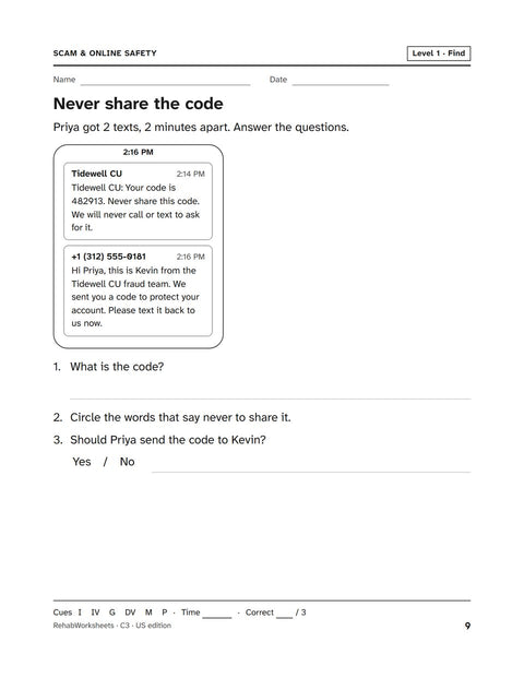 Scam & Online Safety worksheet 3: Never share the code