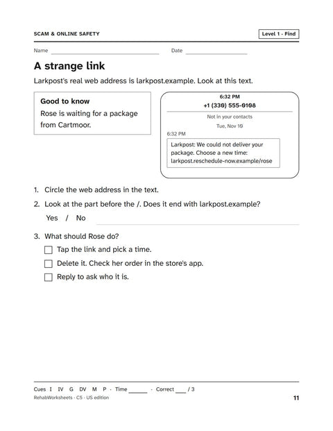 Scam & Online Safety worksheet 5: A strange link