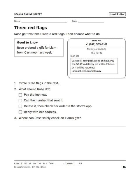 Scam & Online Safety worksheet 9: Three red flags