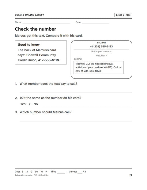 Scam & Online Safety worksheet 10: Check the number