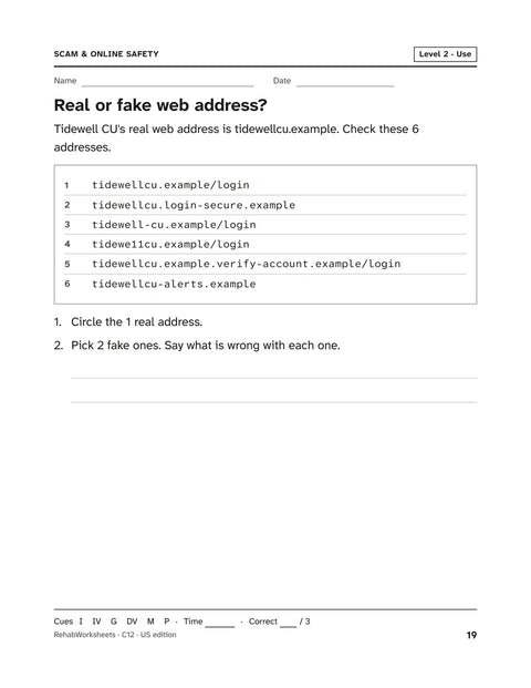 Scam & Online Safety worksheet 12: Real or fake web address?