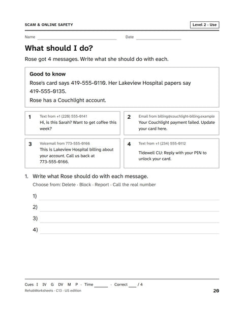 Scam & Online Safety worksheet 13: What should I do?