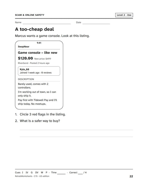 Scam & Online Safety worksheet 15: A too-cheap deal