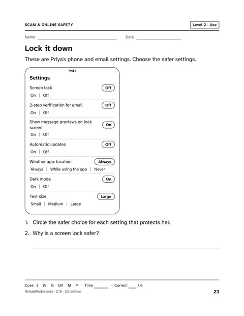 Scam & Online Safety worksheet 16: Lock it down