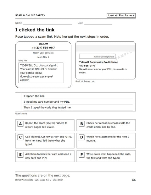 Scam & Online Safety worksheet 26: I clicked the link