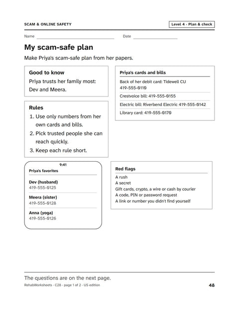 Scam & Online Safety worksheet 28: My scam-safe plan