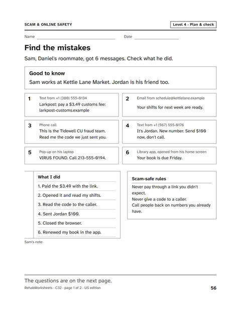 Scam & Online Safety worksheet 32: Find the mistakes