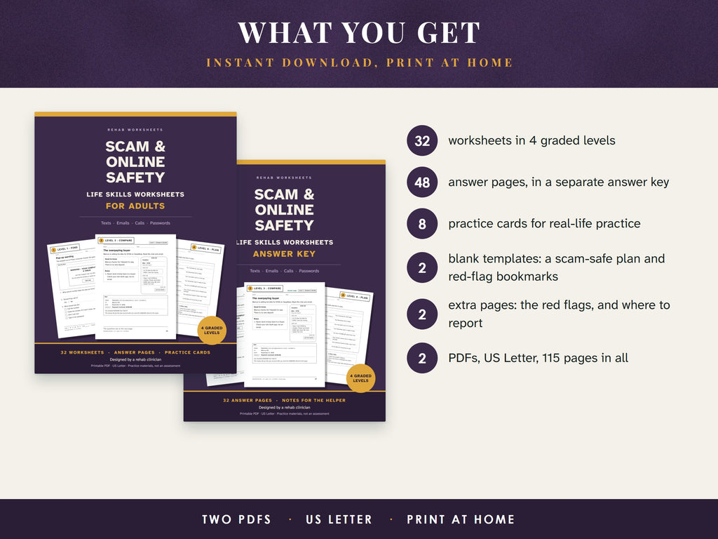 The worksheets cover and the answer key cover next to a list of what the download includes