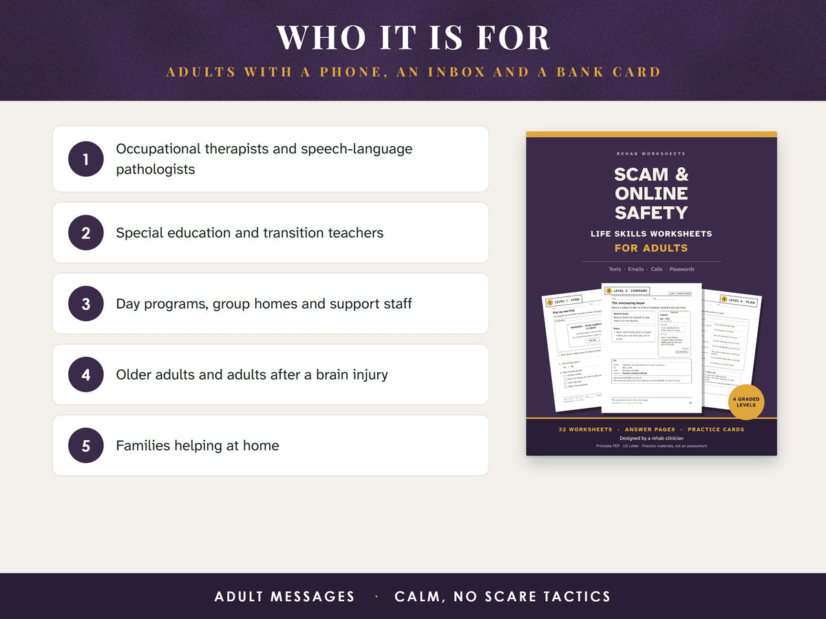Who the life skills worksheets are for, listed next to the cover of the pack